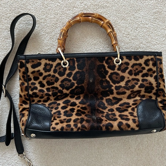Gucci Bamboo handle Pony hair Leopard Shopper Tote - Picture 5 of 15